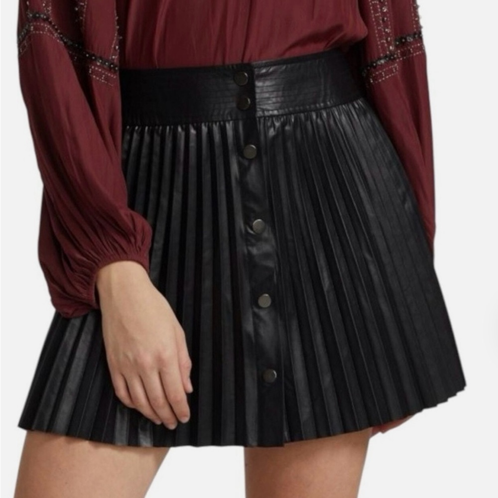 Ramy Brook Black Pleated Mini Skirt with Button Accents